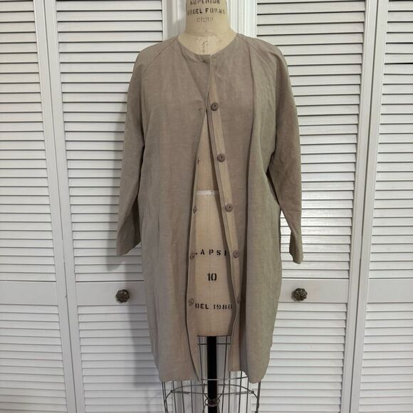 Eileen Fisher Tan Trench Coat Minimalist Oversized Design - Picture 1 of 11